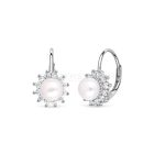 Ródiumozott 925 ezüst fülbevaló, fehér cirkónia kövekkel és tenyésztett gyönggyel