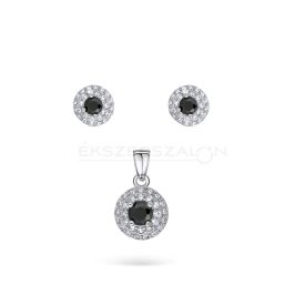   Ródiumozott 925 ezüst fülbevaló és medál, fehér és fekete cirkónia kövekkel