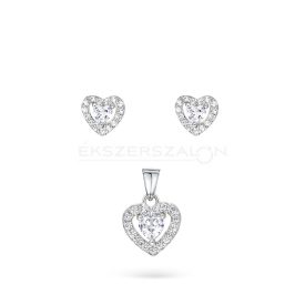   Ródiumozott, szív formájú 925 ezüst szett, fehér cirkónia kövekkel