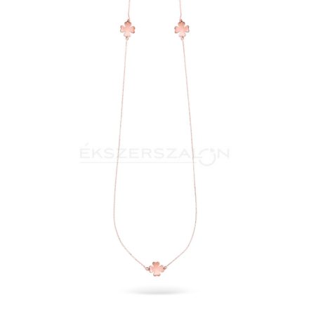 14 K rose gold arannyal bevont 925 ezüst nyaklánc, négylevelű lóherés részekkel 