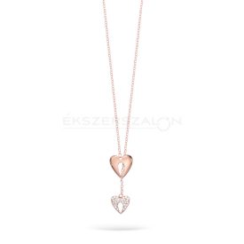   14 K rose gold arannyal bevont 925 ezüst  Y nyaklánc, fehér cirkónia köves szív medállal