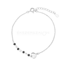   Ródiumozott 925 ezüst karkötő szívvel, fekete szintetikus kövekkel