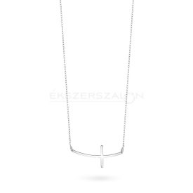   Ródiumozott 925 ezüst nyaklánc, íves fekvő kereszt medállal