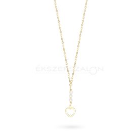   14 K sárga arannyal bevont 925 ezüst nyaklánc, tenyésztett gyöngyökkel és szív medállal