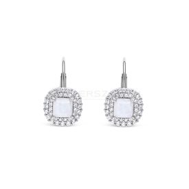   Ródiumozott 925 ezüst fülbevaló, fehér cirkónia kövekkel és fehér opál kővel
