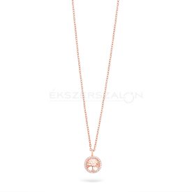   14 K rose gold  arannyal bevont 925 ezüst nyaklánc, fehér cirkónia köves életfa medállal
