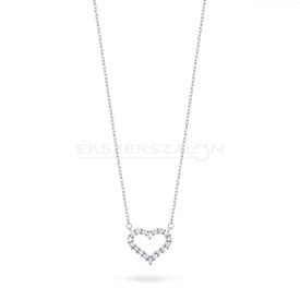   Ródiumozott 925 ezüst nyaklánc, fehér cirkónia köves szív medállal